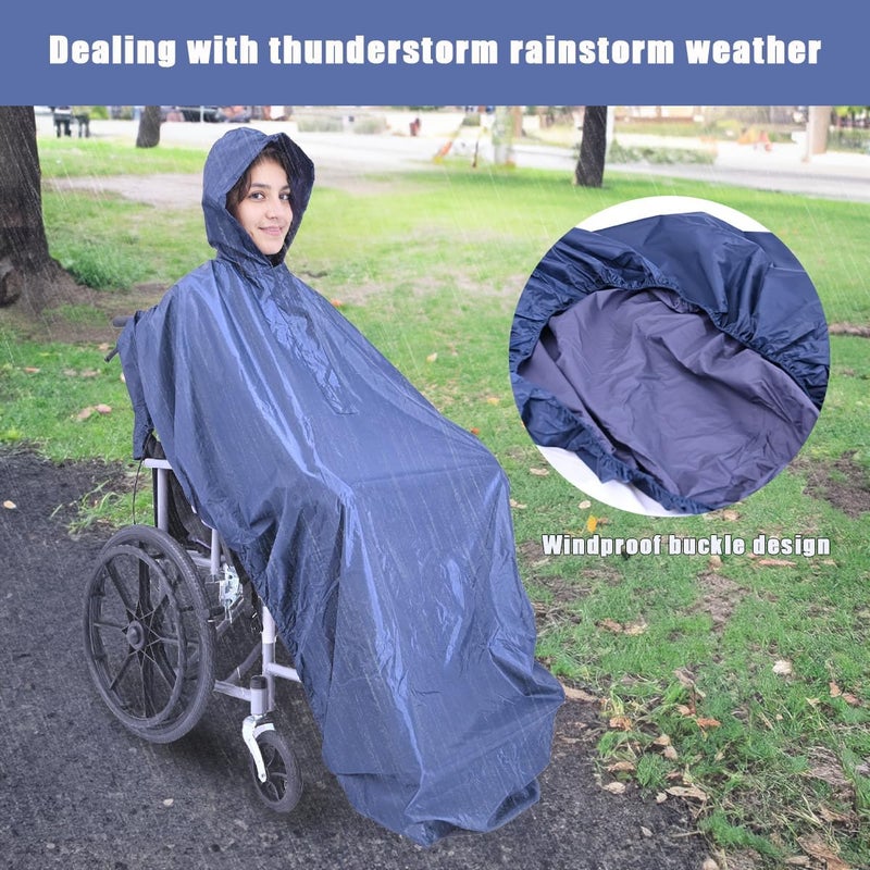 Fonakei Wheelchair Poncho adult - Waterproof Rain Poncho for Men, Extra Long with Elastic Band Edge, Ideal for Wheelchair, Navy Color, Perfect Rain Cover & Scooter Cover - Image 2